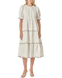 English Factory - Contrast Scalloped Trim Cotton Midi Dress - Lyst