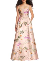 Alfred Sung - Floral Corset Satin Gown - Lyst