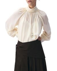 Mango - Ruffle Balloon Sleeve Semisheer Top - Lyst