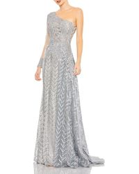 Mac Duggal - Hand-Embellished Gown With Floral Beaded Mesh & Chevron Sequin Detailing - Lyst