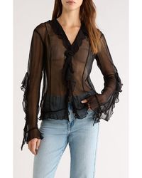 STAUD - Kellcy Sheer Ruffle Sleeve Top - Lyst