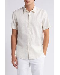 BOSS - Liam Leaf Print Short Sleeve Stretch Linen Button-up Shirt - Lyst