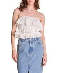 Endless Rose - Mixed Media Ruffle Strapless Rib Tube Top - Lyst