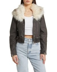 Blank NYC - Faux Fur Collar Faux Leather Bomber Jacket - Lyst