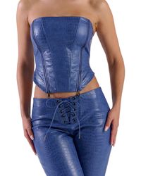 Naked Wardrobe - Croc Embossed Lace-up Back Faux Leather Corset - Lyst