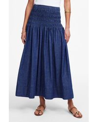 Madewell - Smocked Denim Midi Skirt - Lyst