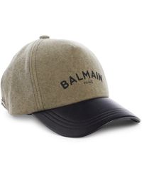 Balmain - Embroidered Logo Lambskin Leather & Cotton Canvas Baseball Cap - Lyst