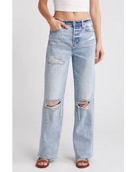 Hidden Jeans - Ripped Raw Hem Wide Leg Jeans - Lyst