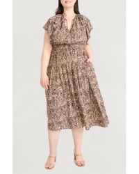 The Good Journey - Ruffle Cap Sleeve Midi Dress - Lyst