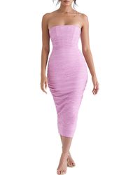House Of Cb - Tana Ruched Corset Strapless Midi Dress - Lyst