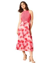 Oasis - Printed Lace Mix Halterneck Midi Dress - Lyst