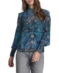 Apny - Puff Shoulder Button Front Top - Lyst