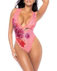 MAPALE - Strappy Floral Mesh Teddy - Lyst