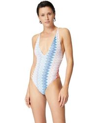 Missoni - V-Neck Viscose Blend Zigzag Lamé One-Piece Swimsuit - Lyst
