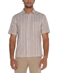 Liverpool Los Angeles - Stripe Short Sleeve Cotton & Linen Button-up Shirt - Lyst