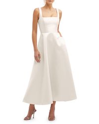 Dessy Collection - Square Neck Sateen Midi Gown - Lyst