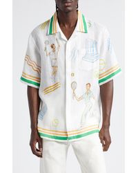 Casablancabrand - Tennis Club Short Sleeve Linen Button-up Shirt - Lyst