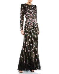Mac Duggal - Floral Embellished Mesh Gown With High Neck & Sheer Long Sleeves - Lyst