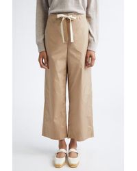 Max Mara - Argento Drawstring Crop Wide Leg Cotton Trousers - Lyst