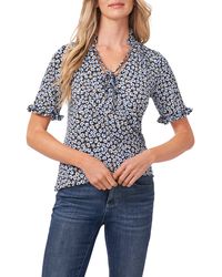 Cece - Floral Frill Sleeve Stretch Crepe Top - Lyst