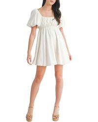 All In Favor - Puff Sleeve Babydoll Minidress In At Nordstrom, Size Medium - Lyst