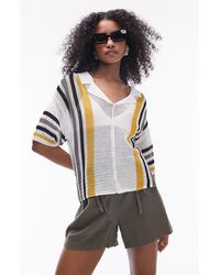 TOPSHOP - Stripe Open Stitch Polo Sweater - Lyst
