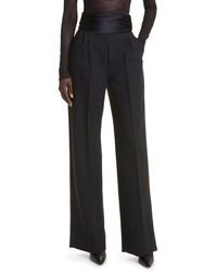 LAQUAN SMITH - Satin High Waist Pleated Virgin Wool Trousers - Lyst