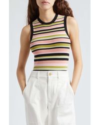 ATM - Stripe Sleeveless Cotton Blend Rib Sweater - Lyst