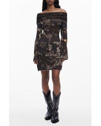 Desigual - Off The Shoulder Long Sleeve Rib Dress - Lyst