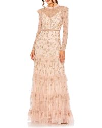 Mac Duggal - Floral Beaded Appliqué Long Sleeve Tiered Gown - Lyst