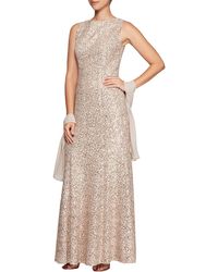 alex evenings ruched draped brooch gown