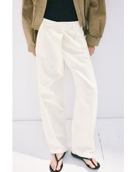 Mango - Asymmetrical Waistband Cotton Wide Leg Pants - Lyst