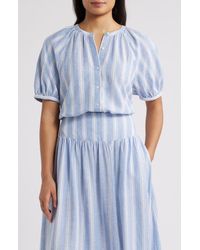 Caslon - Stripe Linen Blend Puff Sleeve Top - Lyst