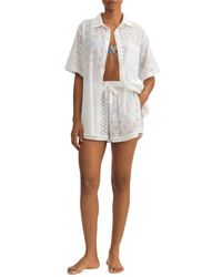 Polo Ralph Lauren - Embroidered Eyelet Cotton Cover-Up Shirt & Shorts Set - Lyst