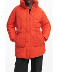 Desigual - Aarhus Embroidered Quilted Coat With Removable Hood - Lyst
