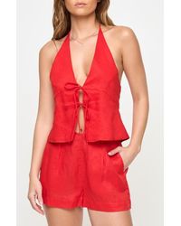 LSPACE - April Tie Front Halter Linen Cover-Up Top - Lyst