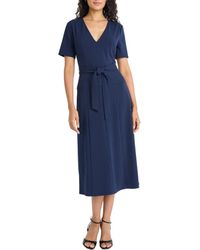 Maggy London - Short Sleeve Tie Waist A-Line Midi Dress - Lyst