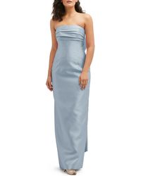 Alfred Sung - Strapless Bow Back Satin Column Gown - Lyst