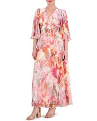 Vince Camuto - Floral Print Pleated Chiffon Maxi Dress - Lyst
