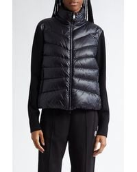 Moncler - Quilted Down & Wool Knit Cardigan - Lyst