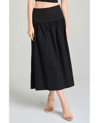Wayf - Mia Stretch Cotton Midi Skirt - Lyst
