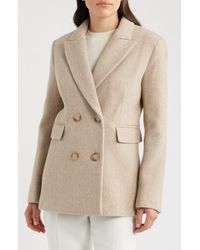 Donna Karan - Herringbone Wool Double Breasted Coat - Lyst