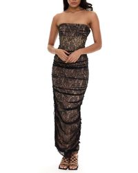 Rare London - Ruched Lace Strapless Corset Gown - Lyst