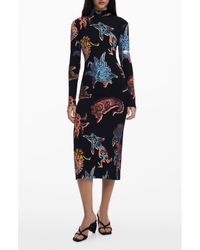 Desigual - Abstract Print Long Sleeve Midi Dress - Lyst
