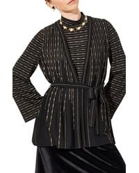 Ming Wang - Belted Shimmer Stripe Jacket - Lyst