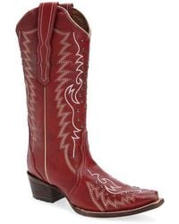 Circle - Embroidered Stud Mid Calf Western Boot - Lyst