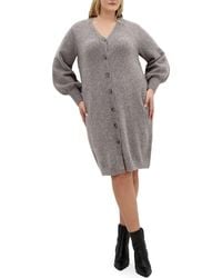 City Chic - Eleni Button Front Long Sleeve Sweater Dress - Lyst