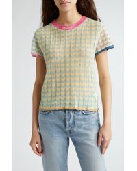 YANYAN - Tong Chevron Stripe Pointelle Stitch T-shirt - Lyst