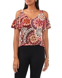 Chaus - Floral Cold Shoulder Flutter Sleeve Knit Blouse - Lyst