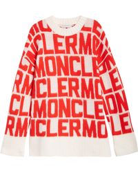Moncler - Oversize Logo Print Wool Sweater - Lyst